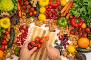 fresh fruits, vegetables, nuts, and seeds